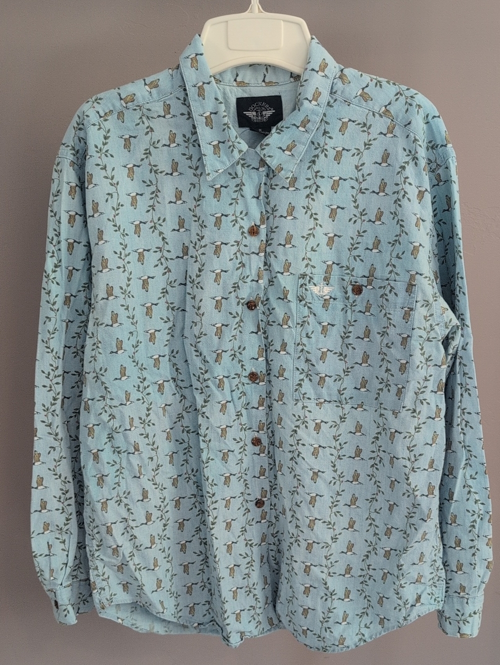 Vintage Dockers Blue Button Down With Mallard Duck Print